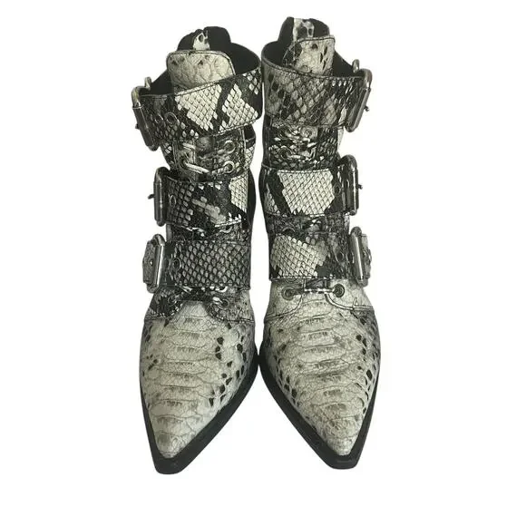 Jeffrey Campbell Caceres Buckle Snake Embossed Ankle Boots Size 6.5 - Picture 4 of 15